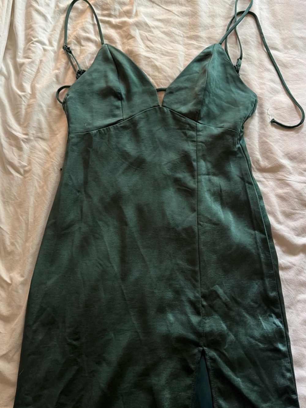 wild fable Deep Green Satin Slip Dress with Spaghetti Straps